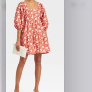 target. a new day. orange floral print baby doll dress